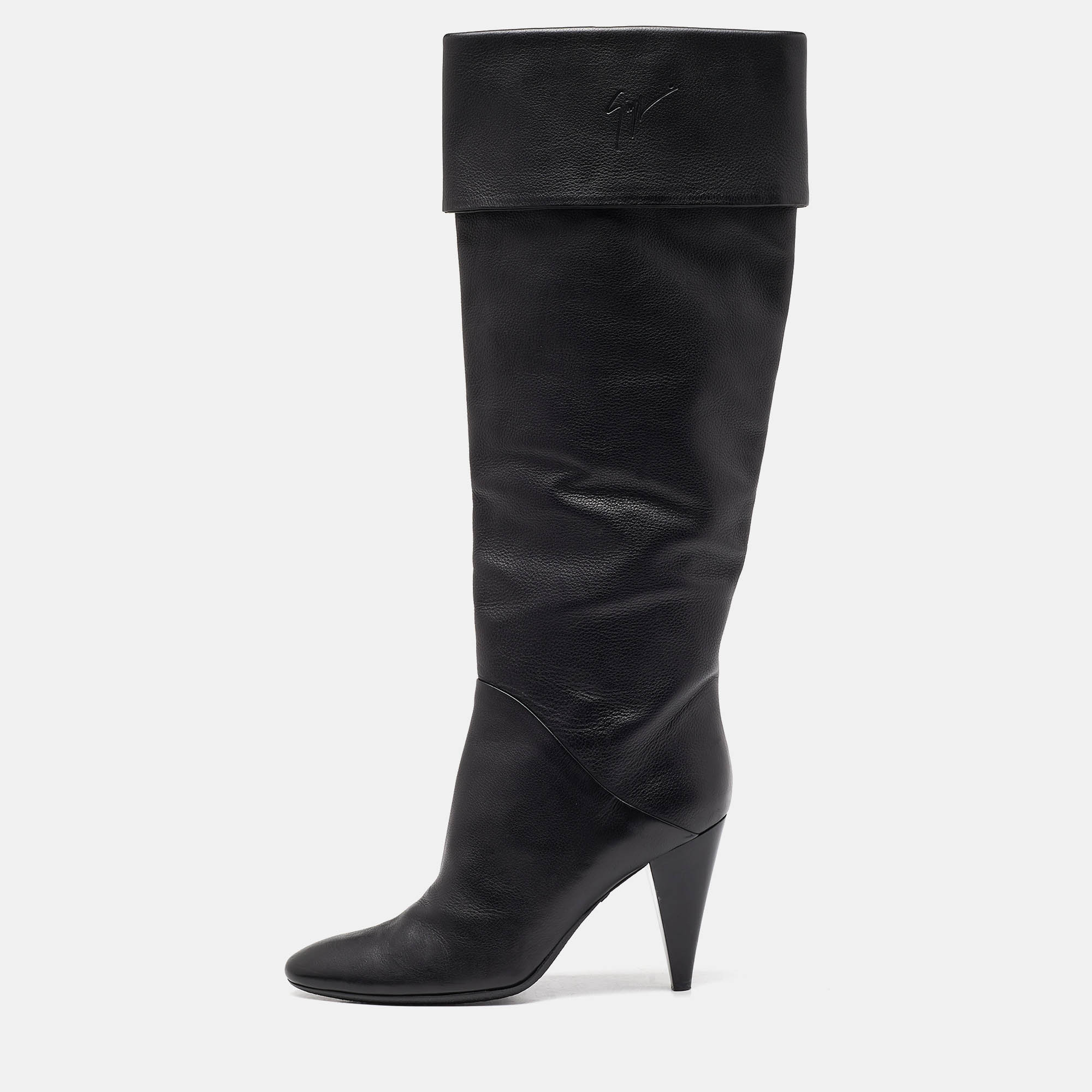 Black Leather Knee Length Boots