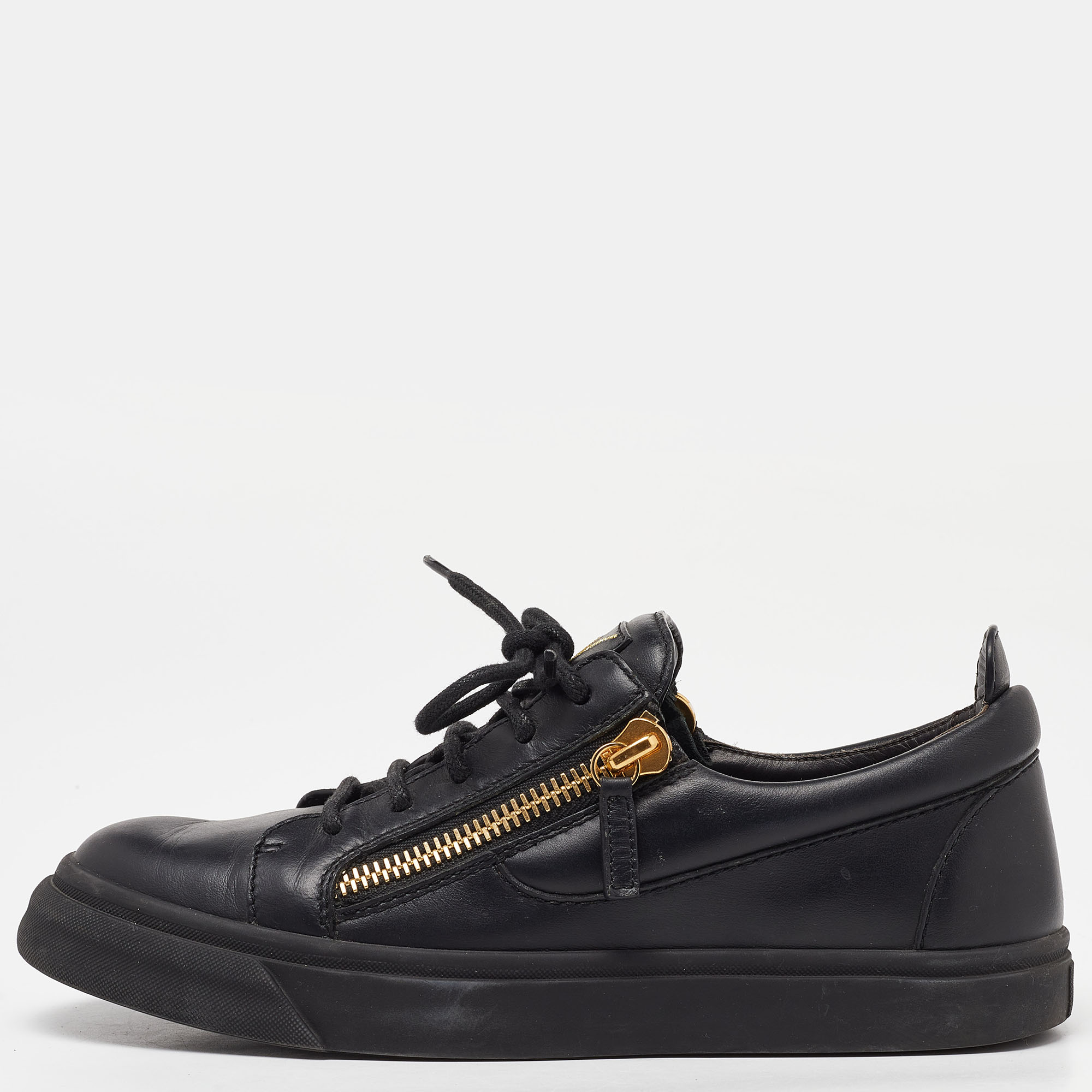 Giuseppe Zanotti Black Leather Double Zipper Low Top Sneakers Size 39