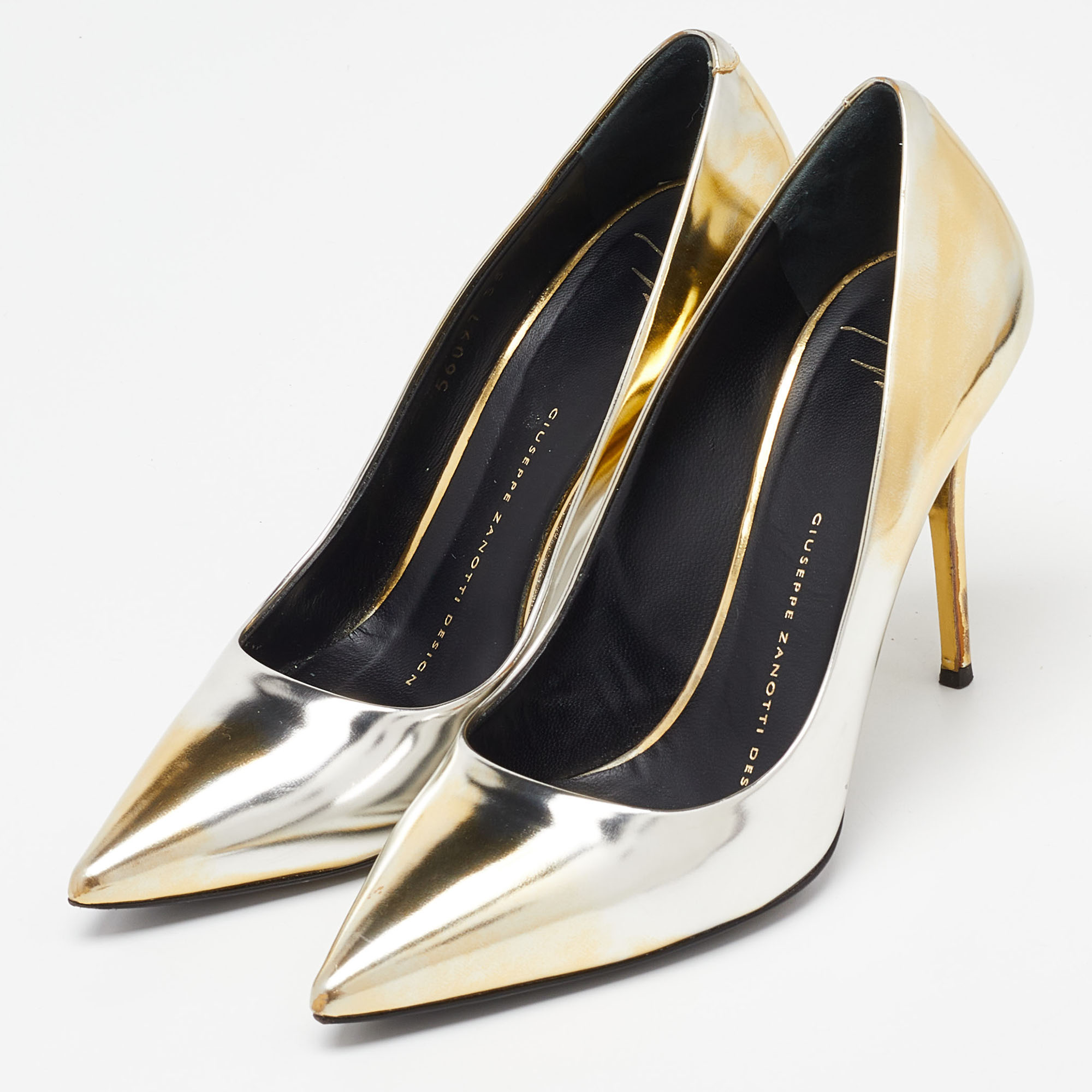 Giuseppe Zanotti Gold/Silver Leather Pointed Toe Pumps Size 35 