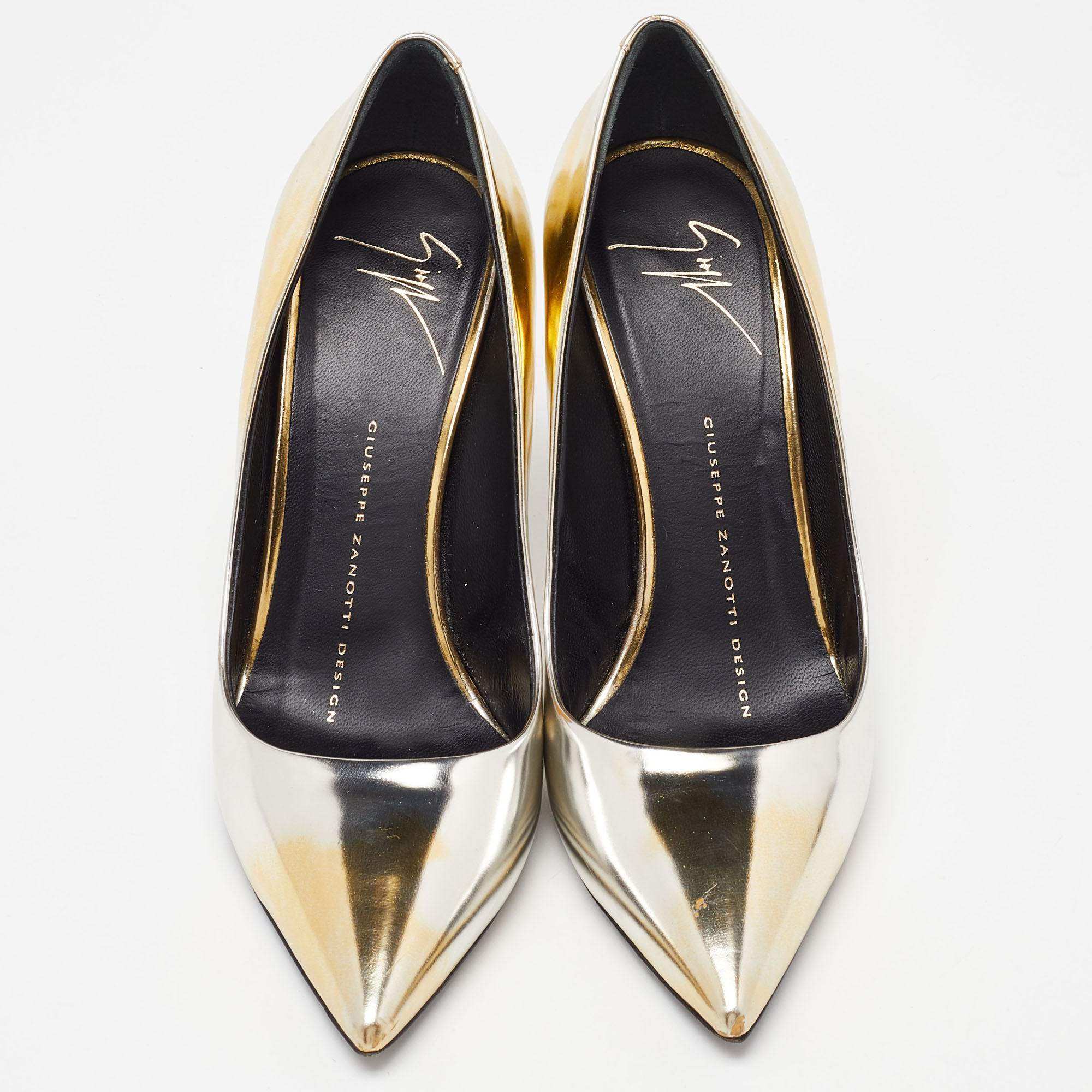 Giuseppe Zanotti Gold/Silver Leather Pointed Toe Pumps Size 35 