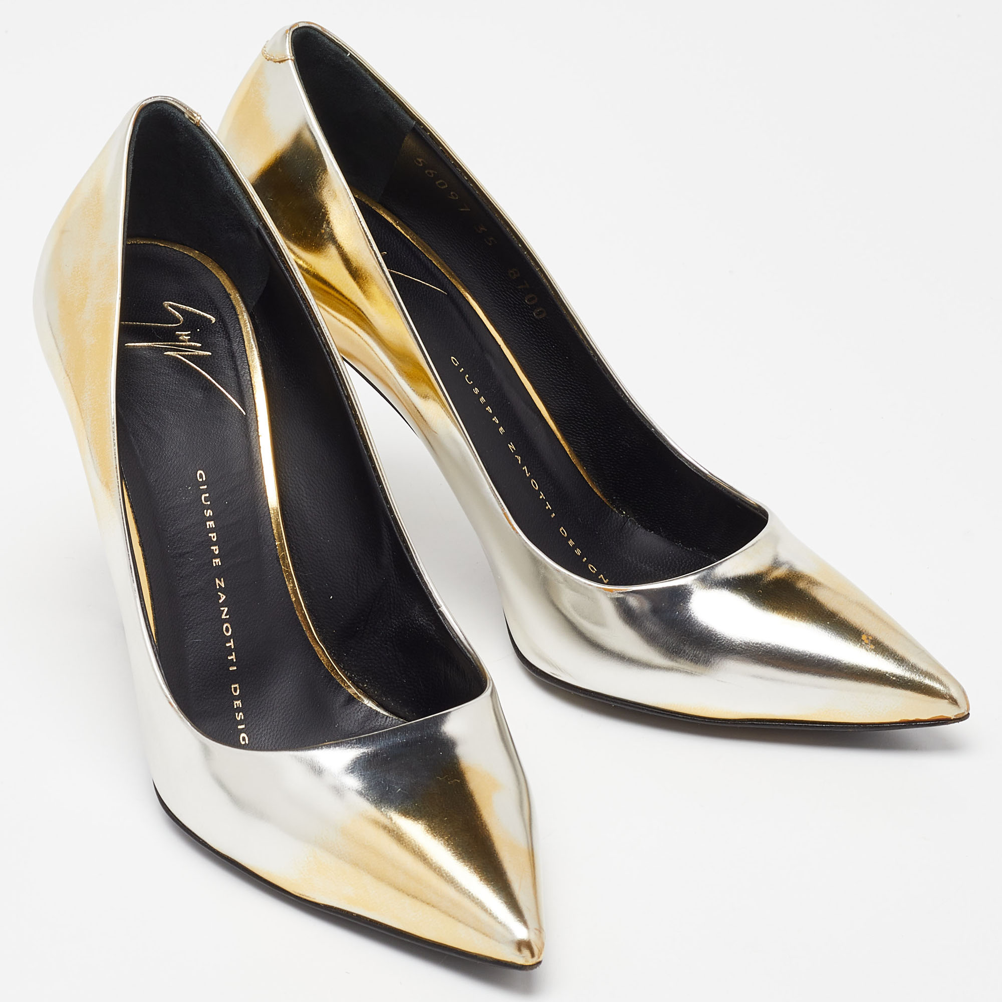 Giuseppe Zanotti Gold/Silver Leather Pointed Toe Pumps Size 35 