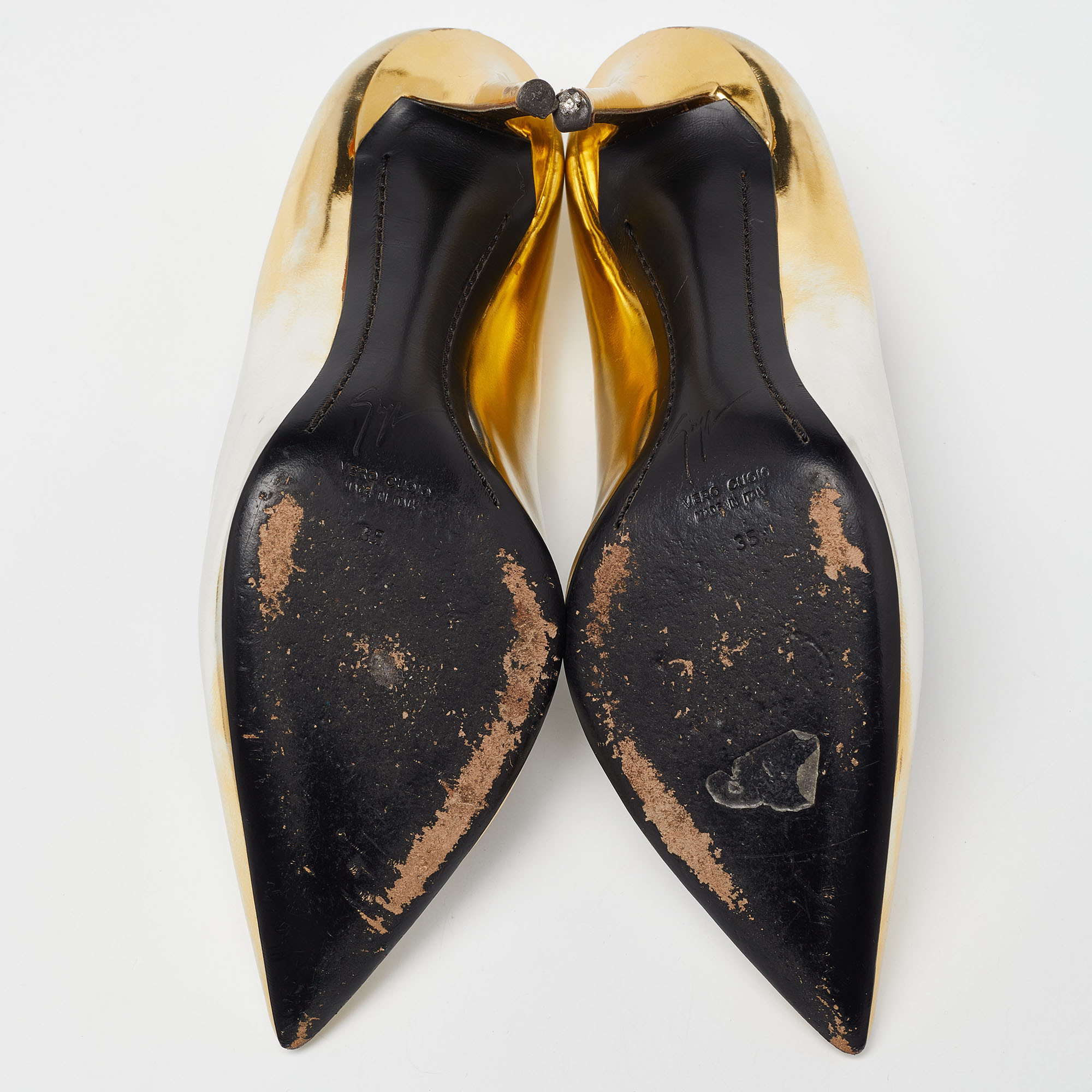Giuseppe Zanotti Gold/Silver Leather Pointed Toe Pumps Size 35 
