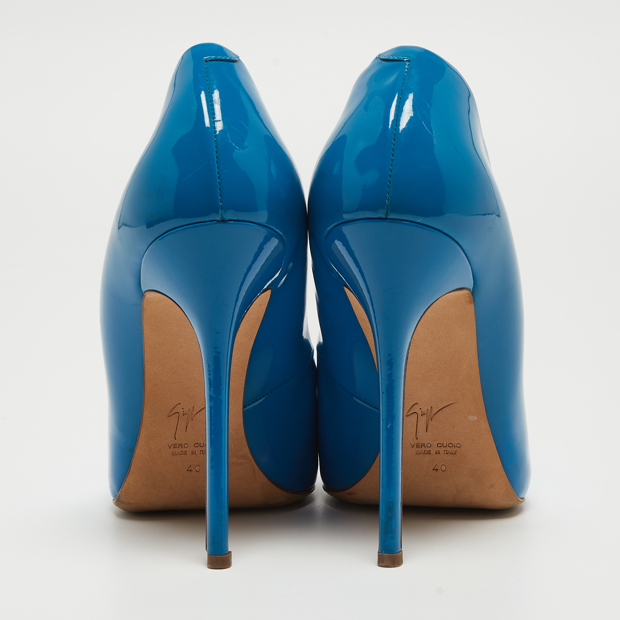 Giuseppe Zanotti Blue Patent Leather Pointed Toe Pumps Size 40 