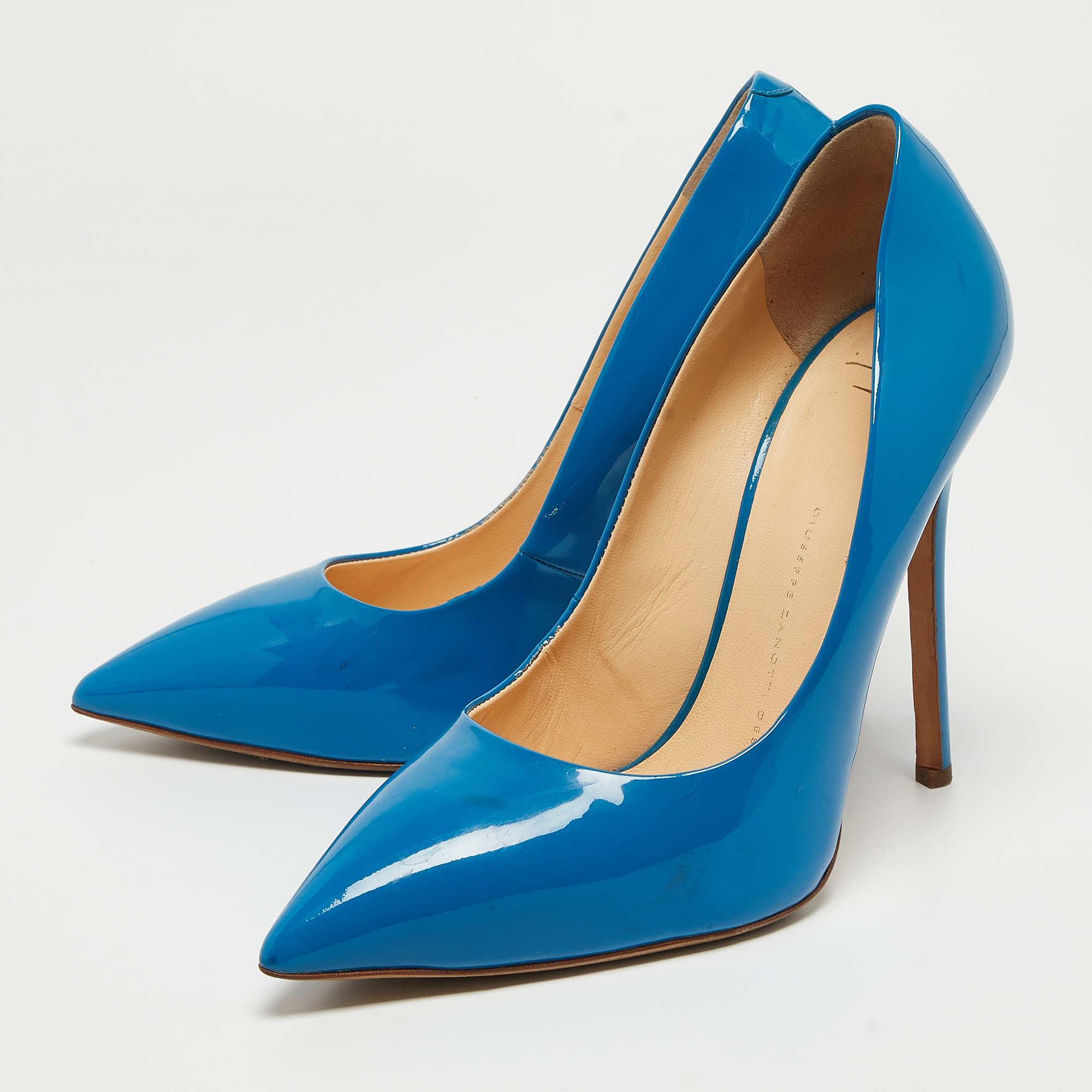 Giuseppe Zanotti Blue Patent Leather Pointed Toe Pumps Size 40 