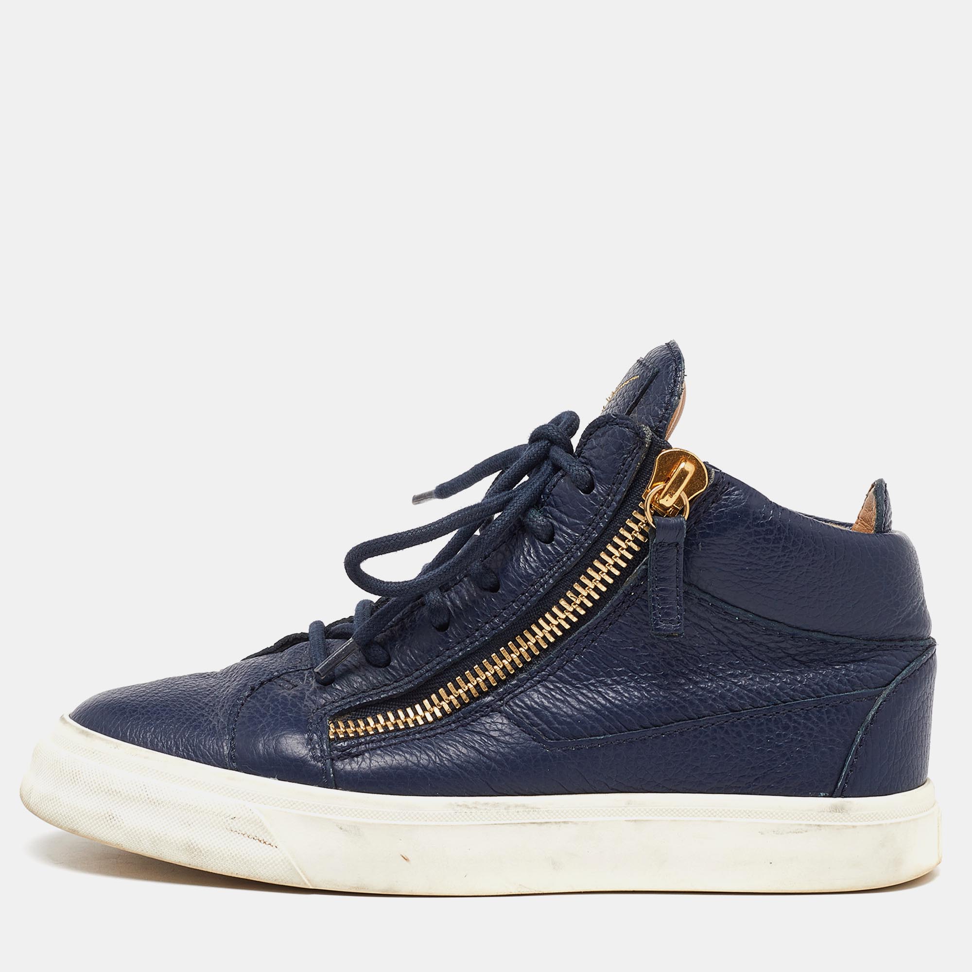 

Giuseppe Zanotti Blue Leather Frankie Sneakers Size