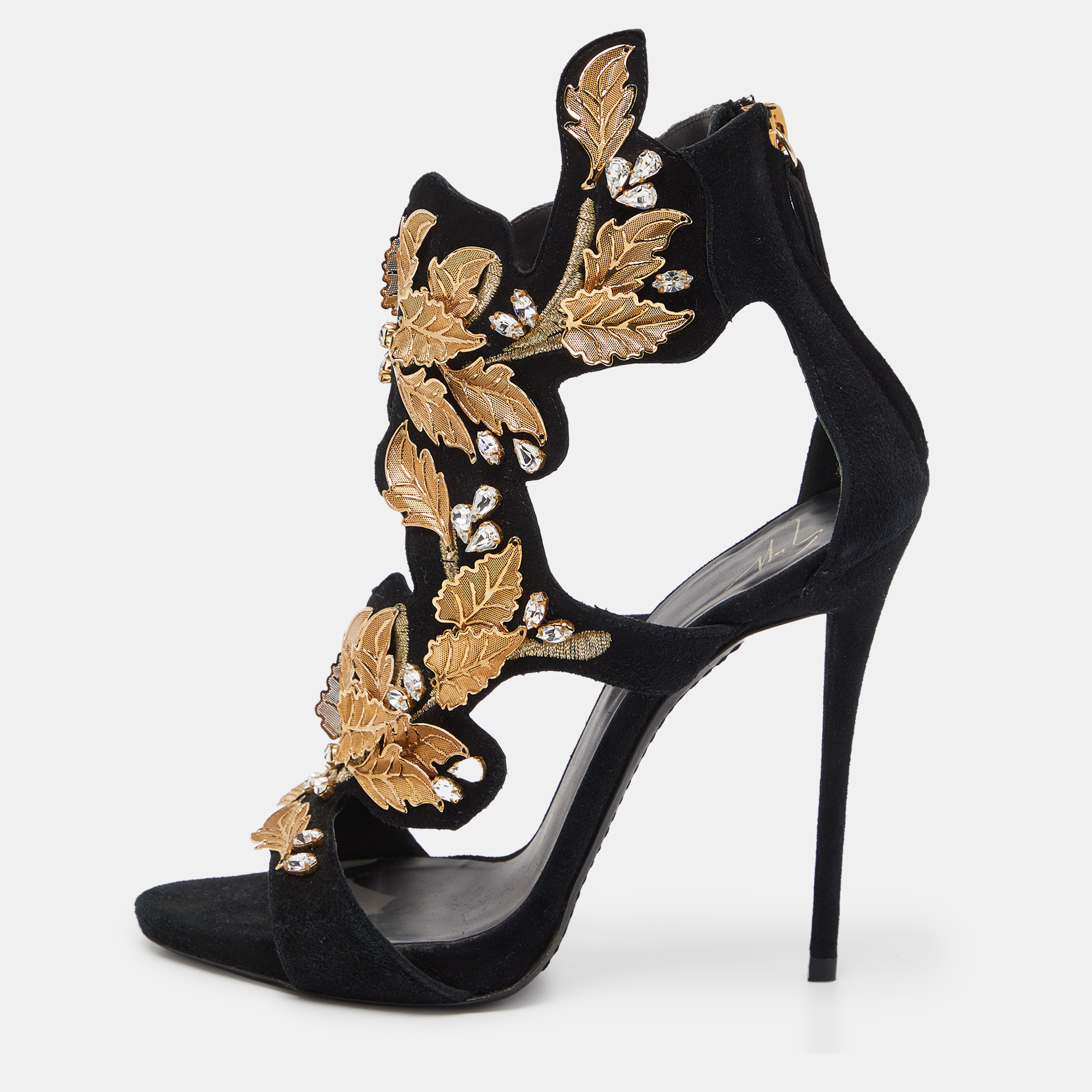 

Giuseppe Zanotti Black Suede Embellished Coline Sandals Size