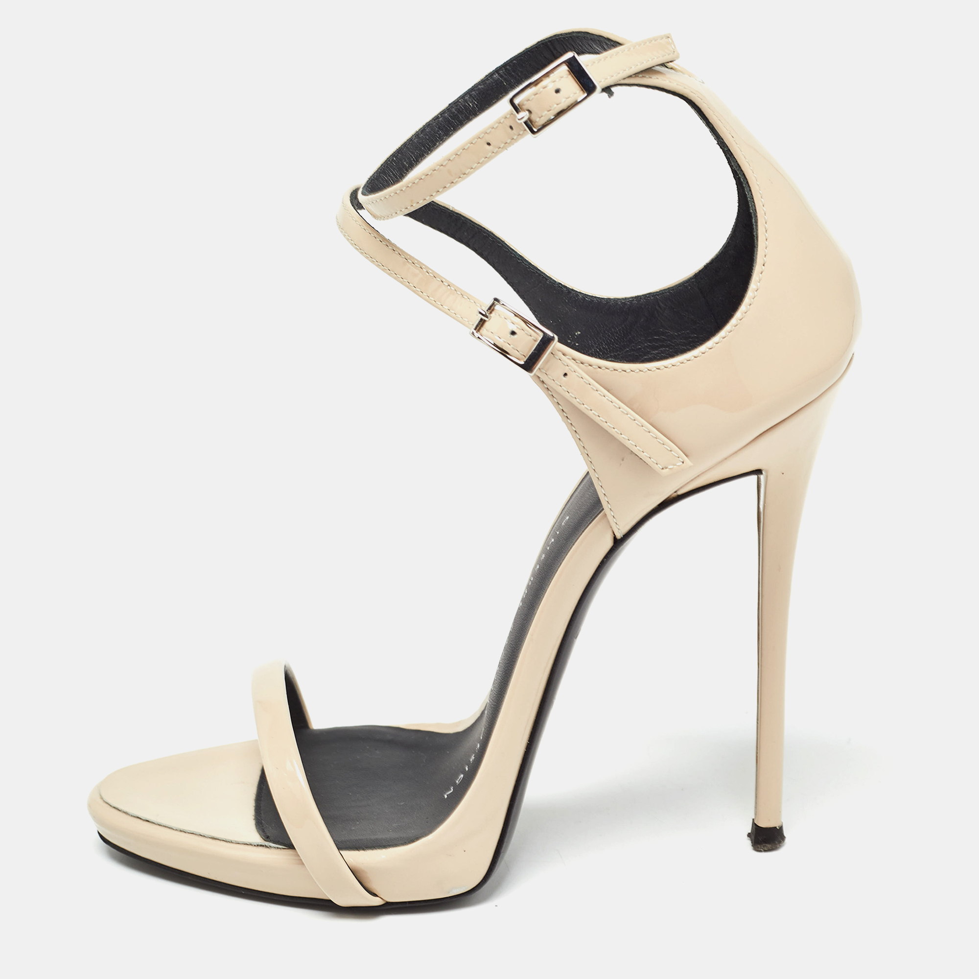 Pre-owned Giuseppe Zanotti Beige Patent Leather Coline Ankle Strap Sandals Size 35