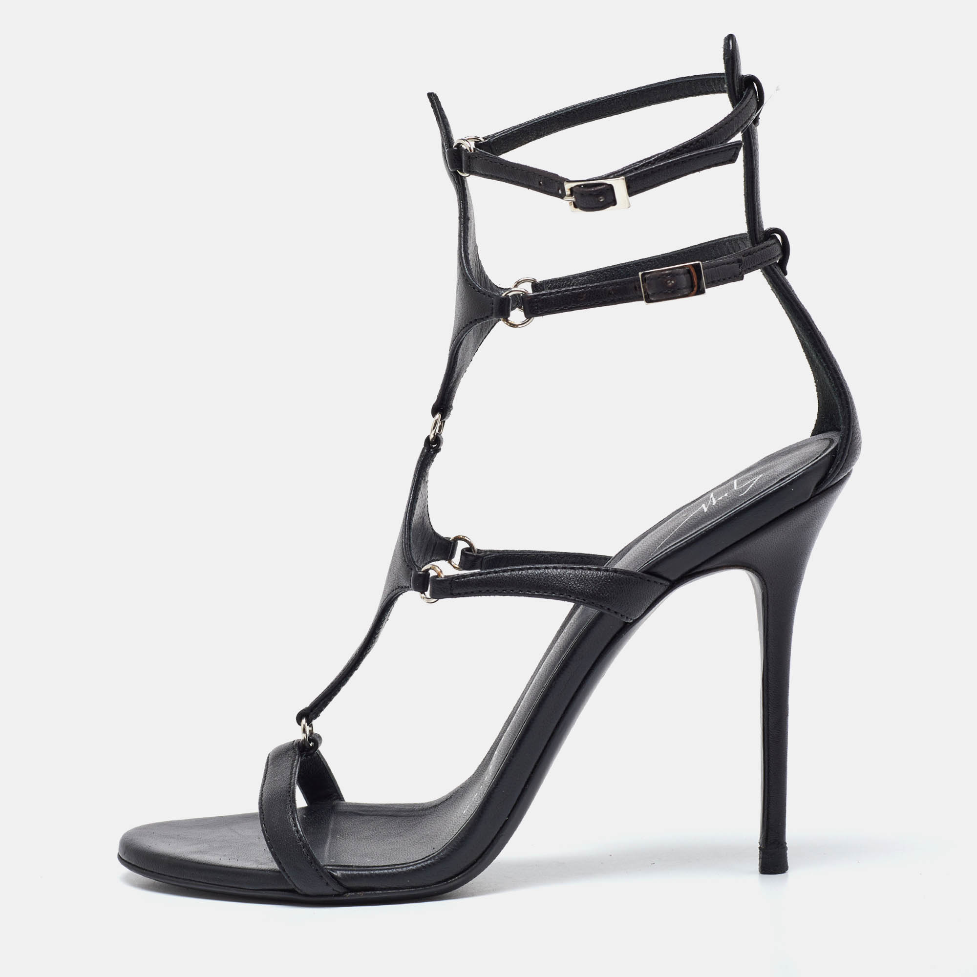

Giuseppe Zanotti Black Leather T-Strap Sandals Size