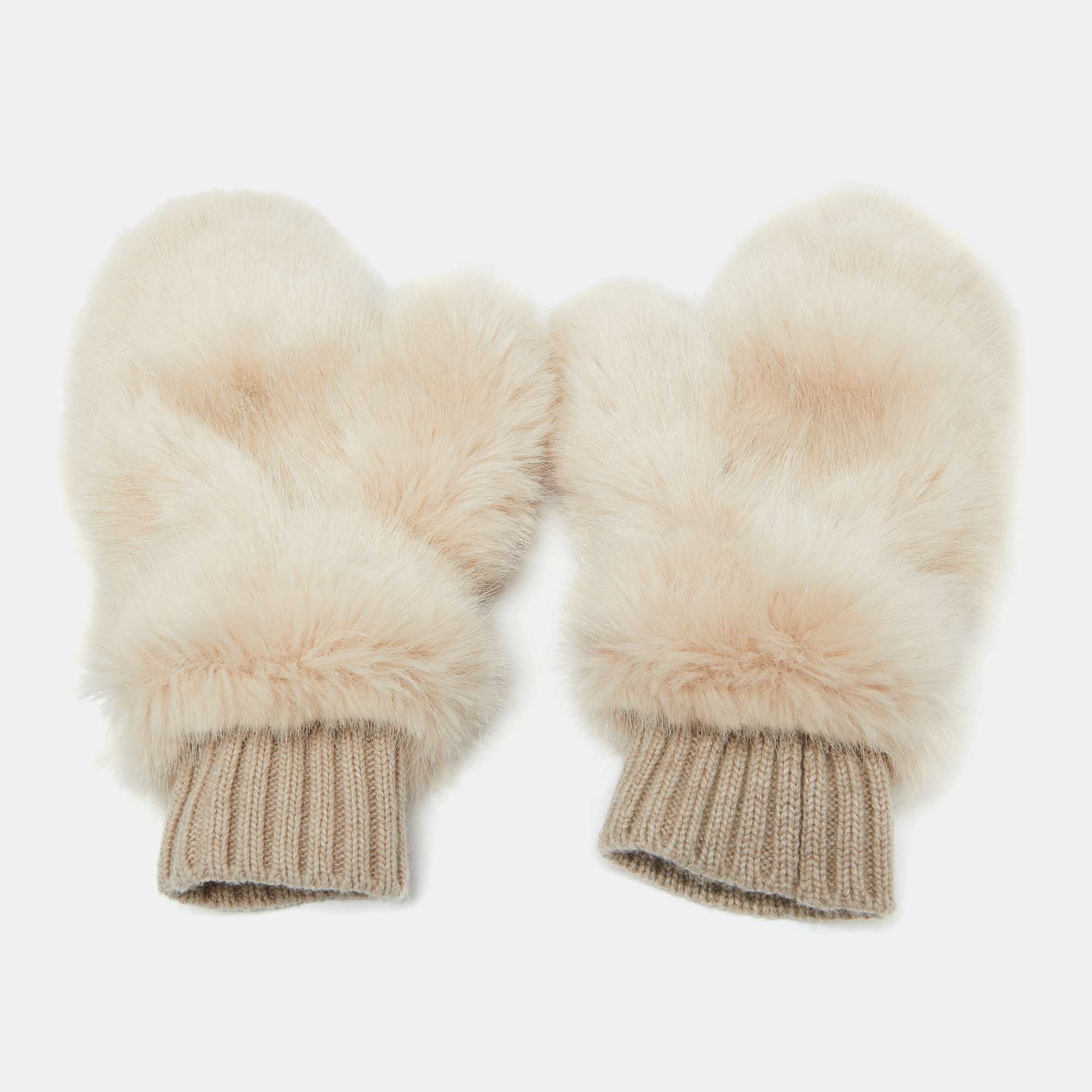 

Givenchy Ivory Cashmere & Faux Fur Mittens, Cream