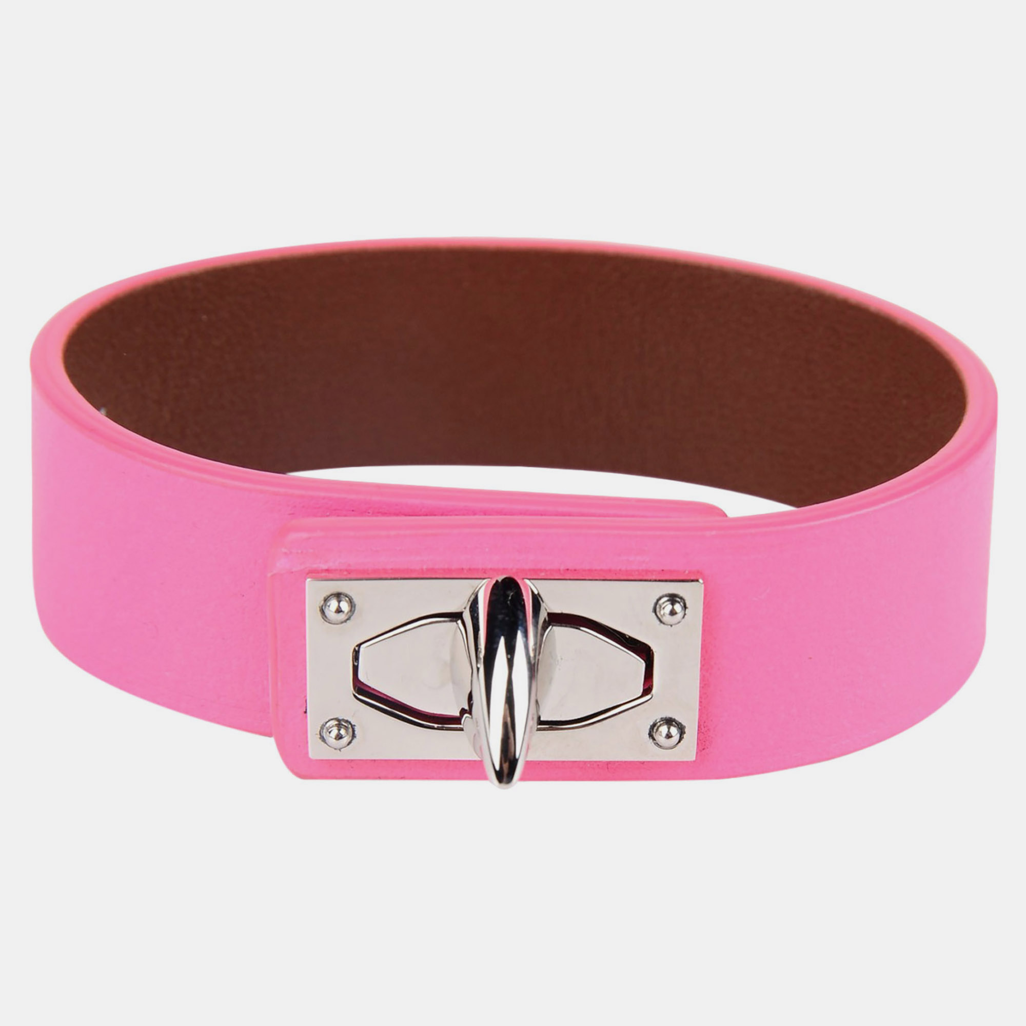 Pre-owned Givenchy Pink Leather Silver Tone Shark Bracelet M