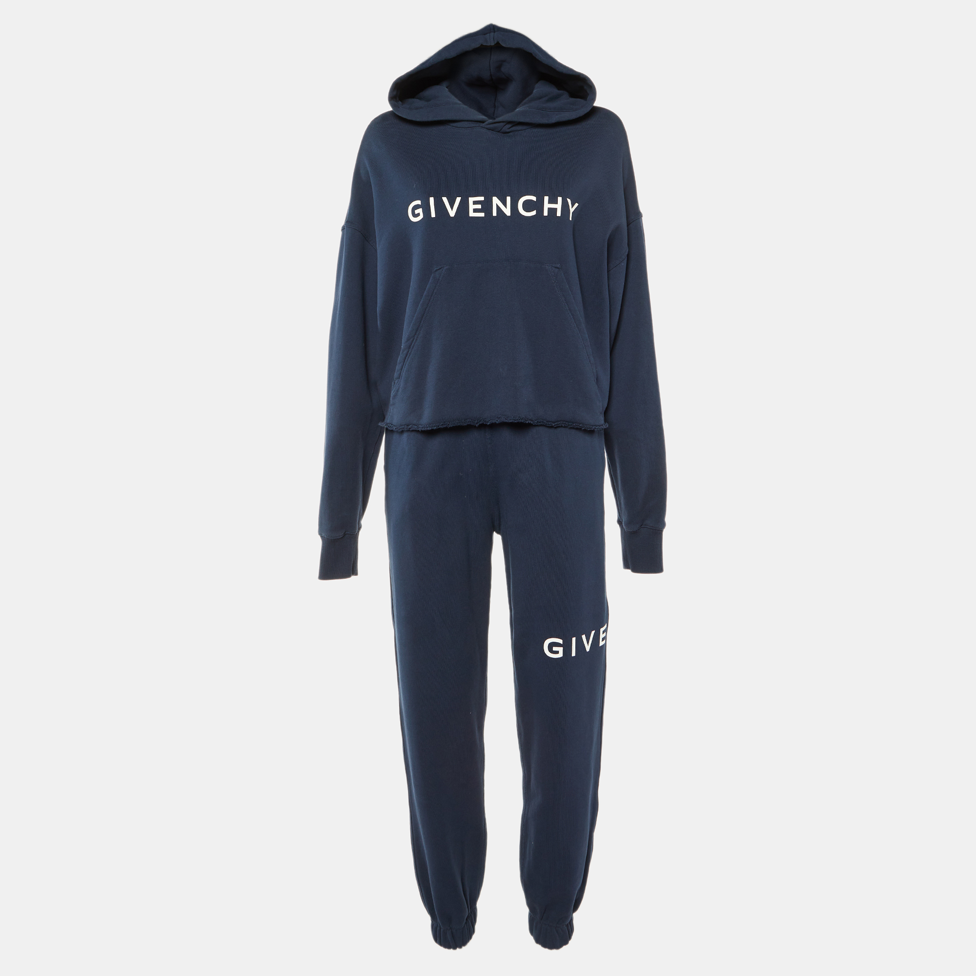 

Givenchy Navy Blue Logo Print Cotton Hoodie & Trousers Set S