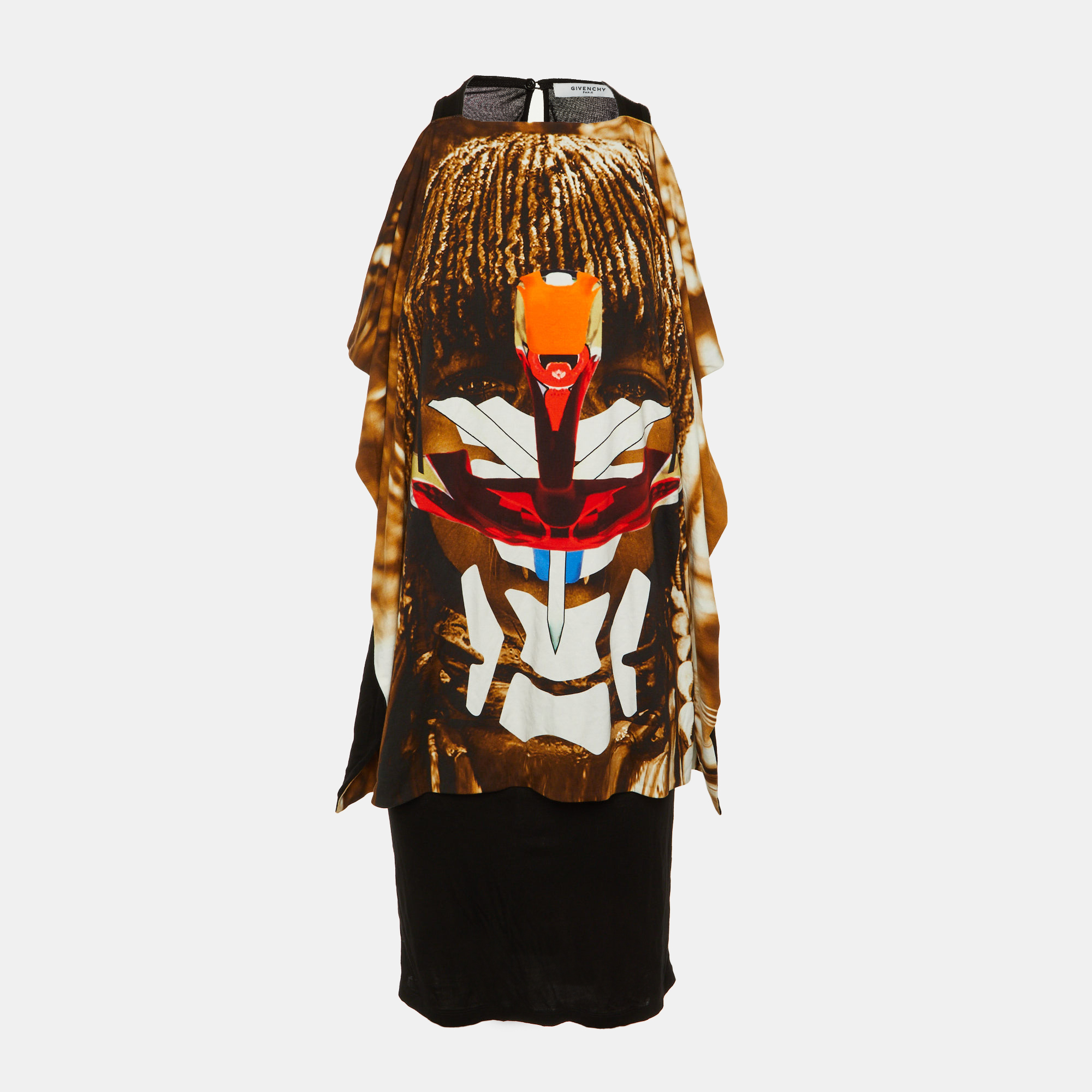 Pre-owned Givenchy Black Printed Cotton Overlay Detail Mini Dress Xs