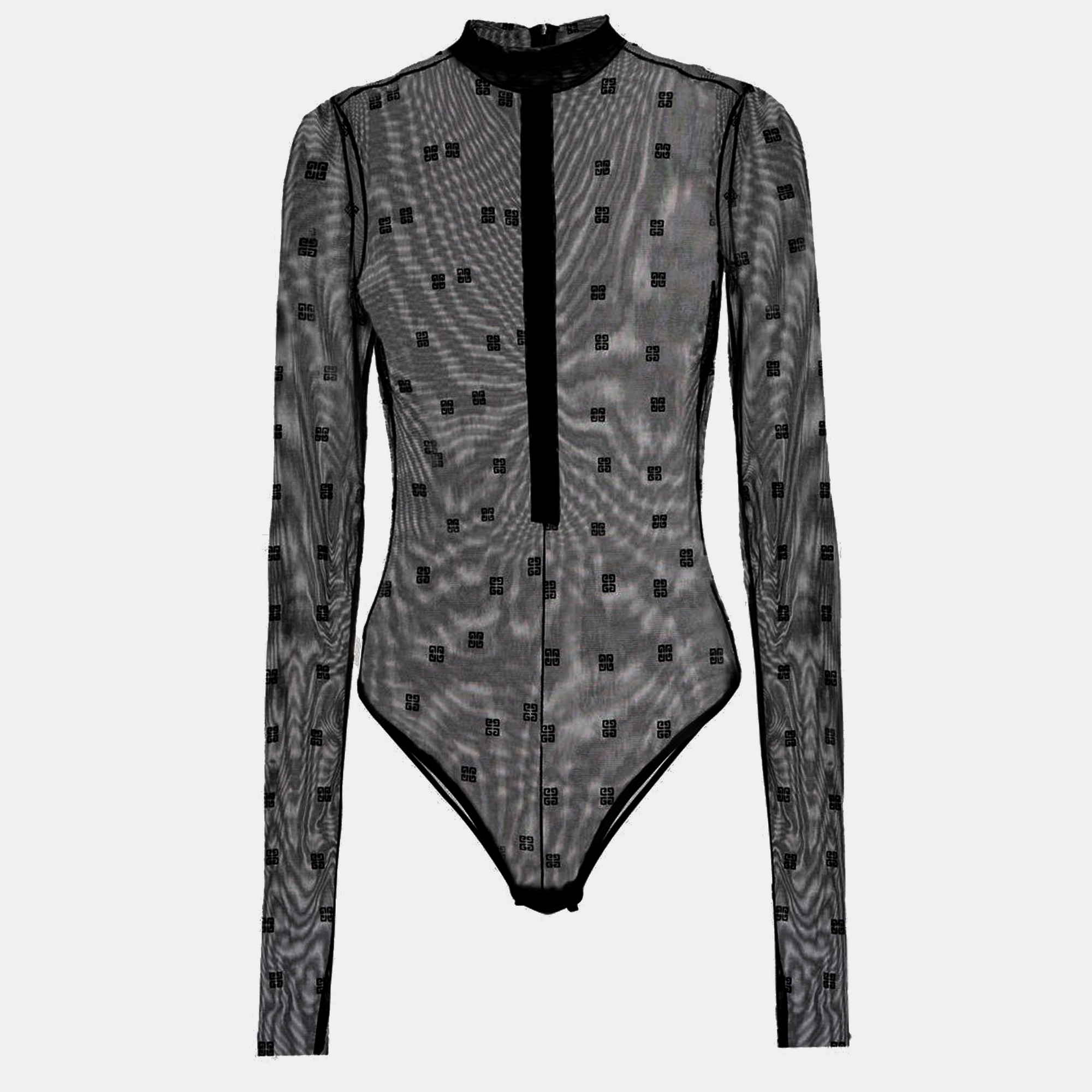 

Givenchy Black 4G Mesh Long Sleeves Mock Neck Bodysuit L