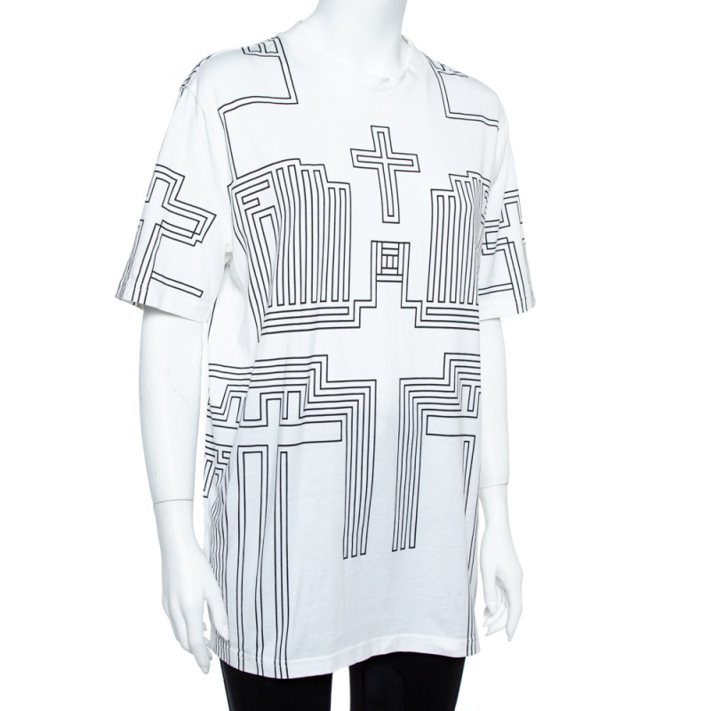 

Givenchy White Cotton Jersey Geometric Cross Print T-Shirt