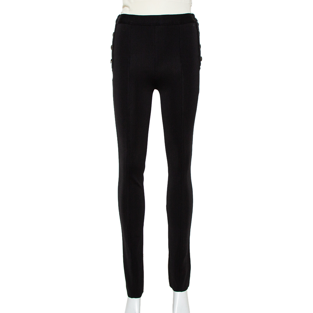 Pre-owned Givenchy Black Knit Button Detail High Waist Leggings Xs