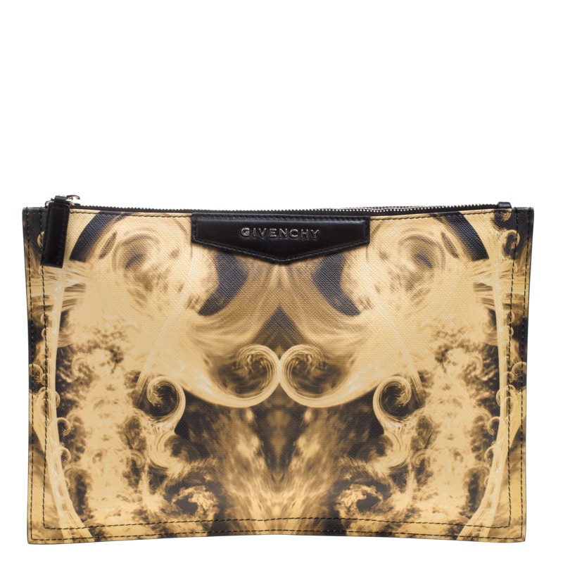 Pre Owned Givenchy Yellow/Black Flames Print Antigona Zip Pouch 