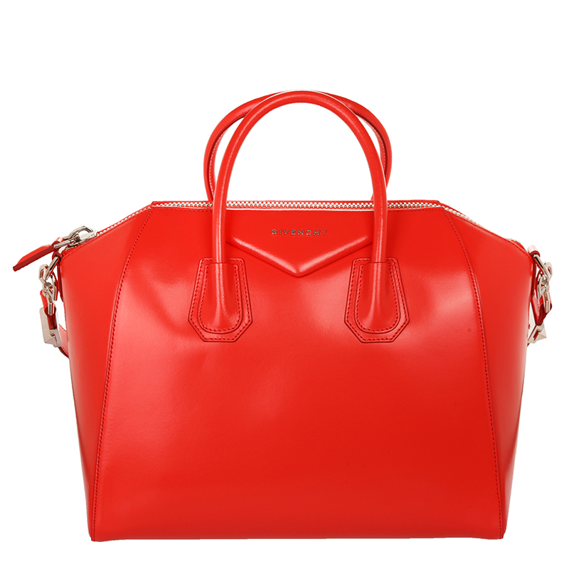 Givenchy Coral Red Leather Medium Antigona Satchel Bag