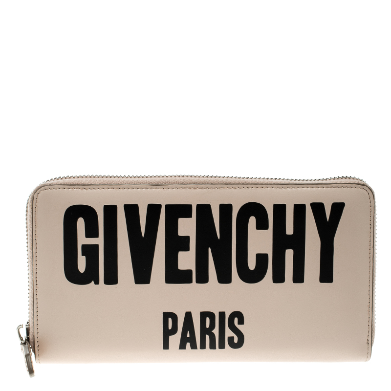 Givenchy Light Beige Leather Iconic Print Zip Around Wallet