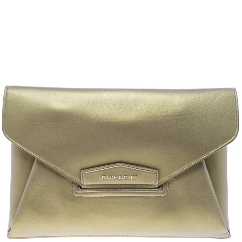 Pre Owned حقيبة كلتش جيفنشي أنتيغونا مظروف متوسطة جلد ذهبية