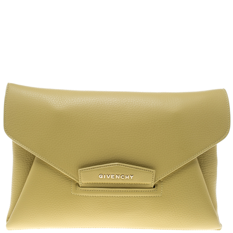 Pre Owned Givenchy Lemon Yellow Leather Medium Envelope Antigona Clutch