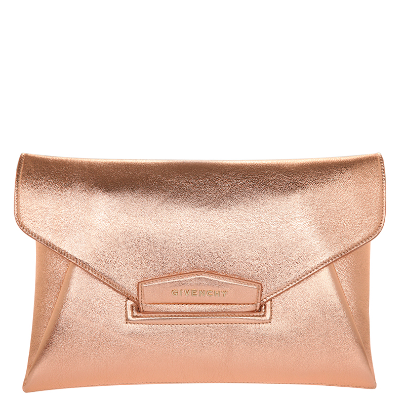Pre Owned Givenchy Shining Pink Grained Goatskin Leather Antigona Envelope Clutch