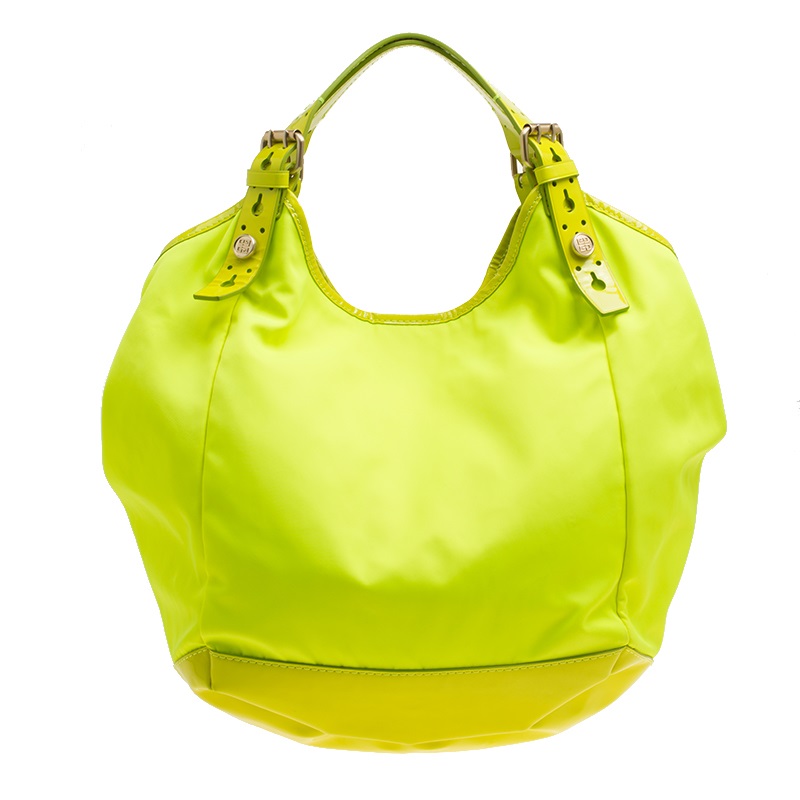 Givenchy Neon Green Nylon and Patent Leather Hobo