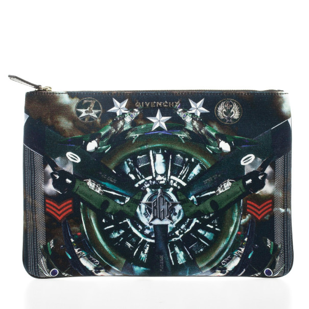 Pre Owned Givenchy Fighter Plane and Stars-Print Canvas Clutch