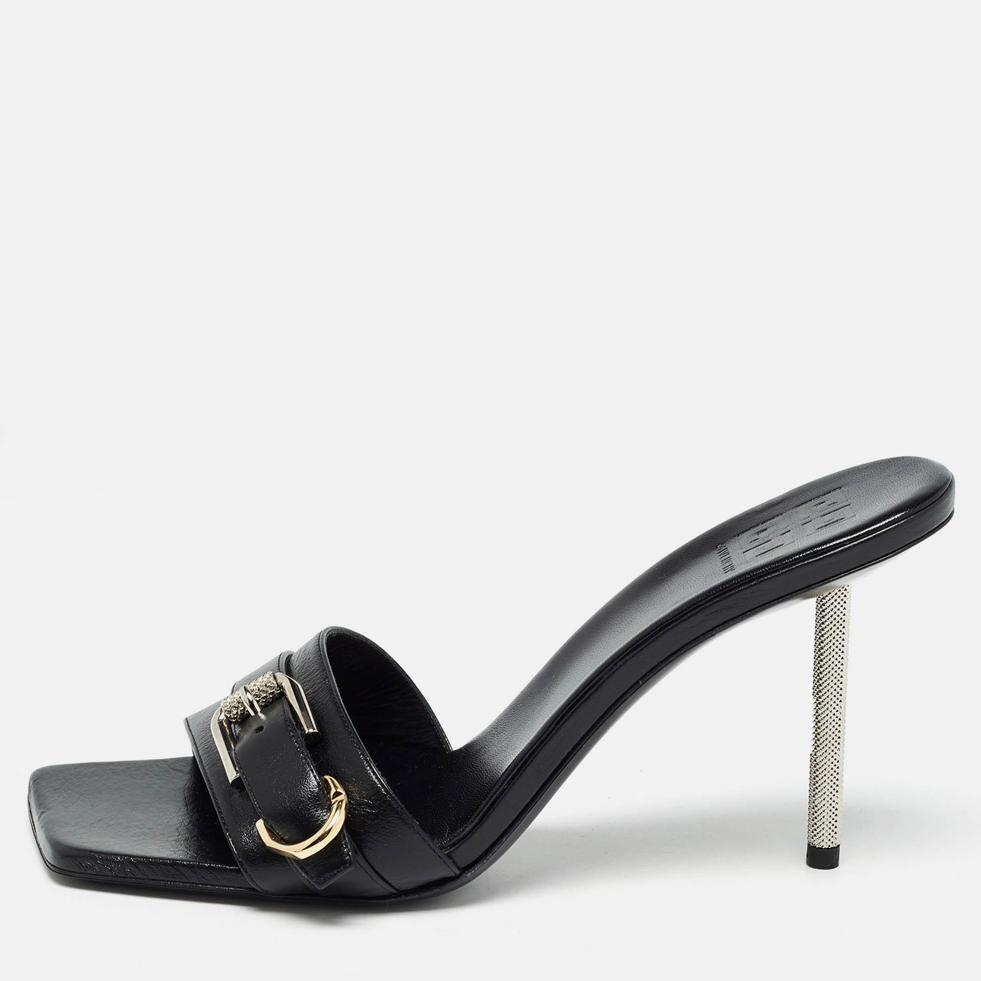 

Givenchy Black Leather Voyou Slide Sandals Size