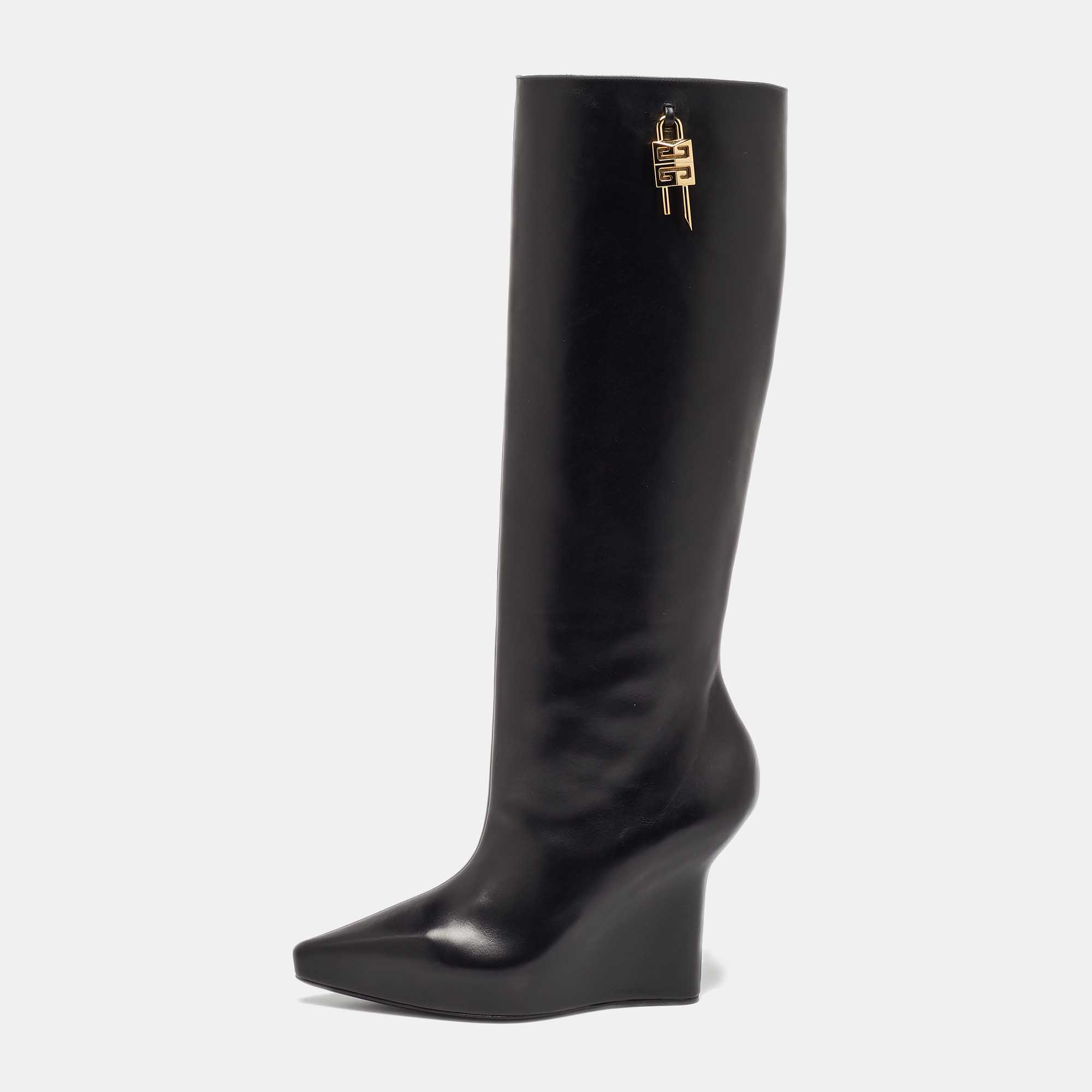 

Givenchy Black Leather Wedge Knee Length Boots Size