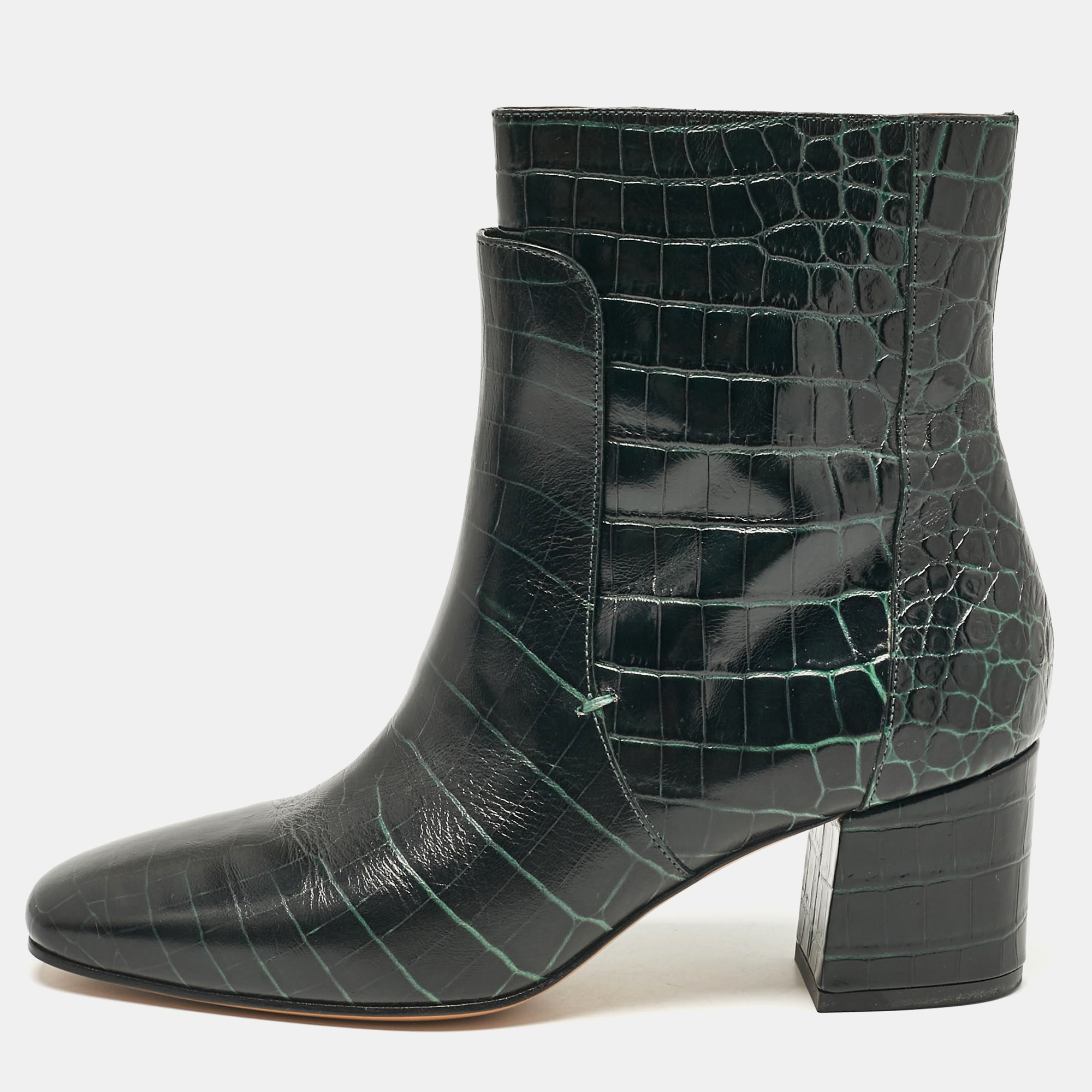 

Givenchy Dark Green Croc Embossed Leather Ankle Boots Size