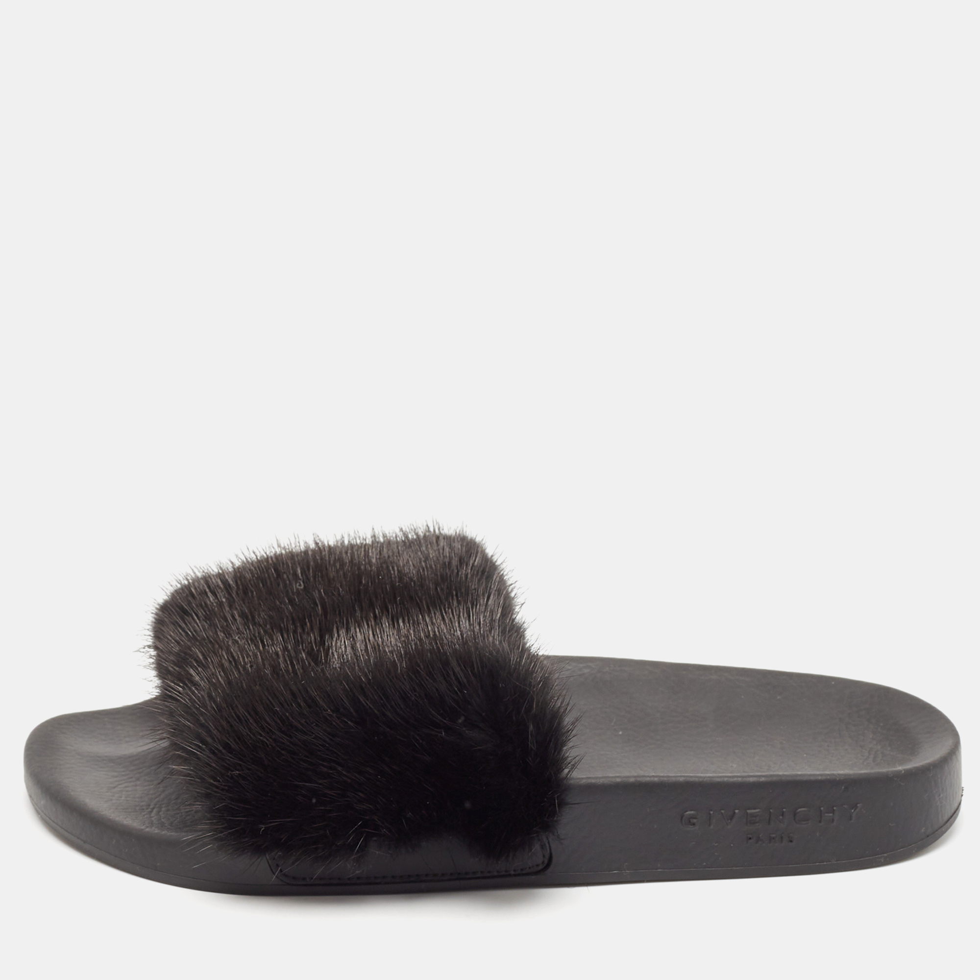 

Givenchy Black Mink Fur Flat Slides Size