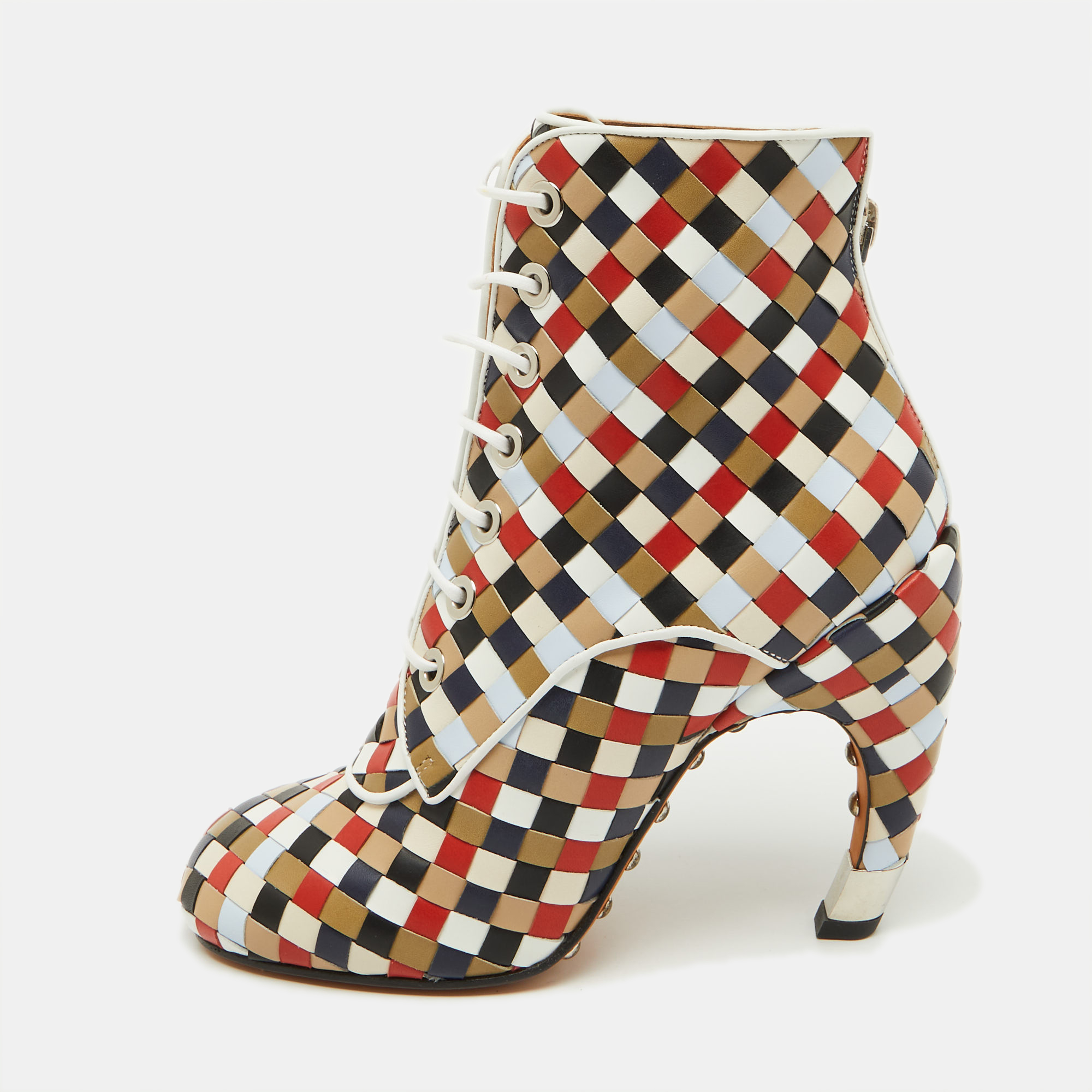 

Givenchy Multicolor Woven Leather Lace Up Ankle Boots Size