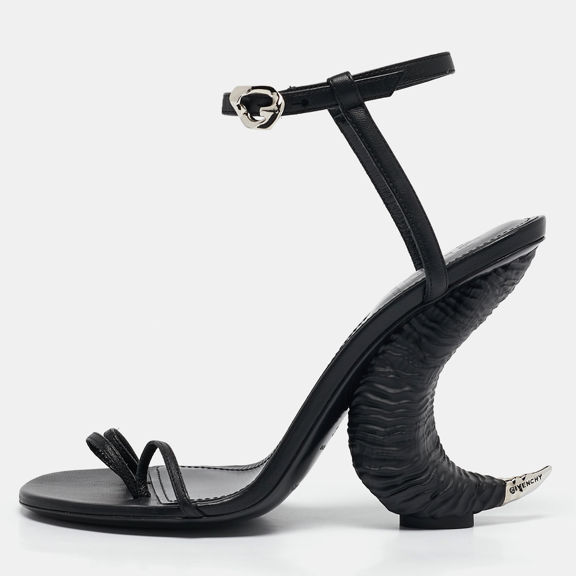 

Givenchy Black Leather Triple Toes Horn Ankle Strap Sandals Size