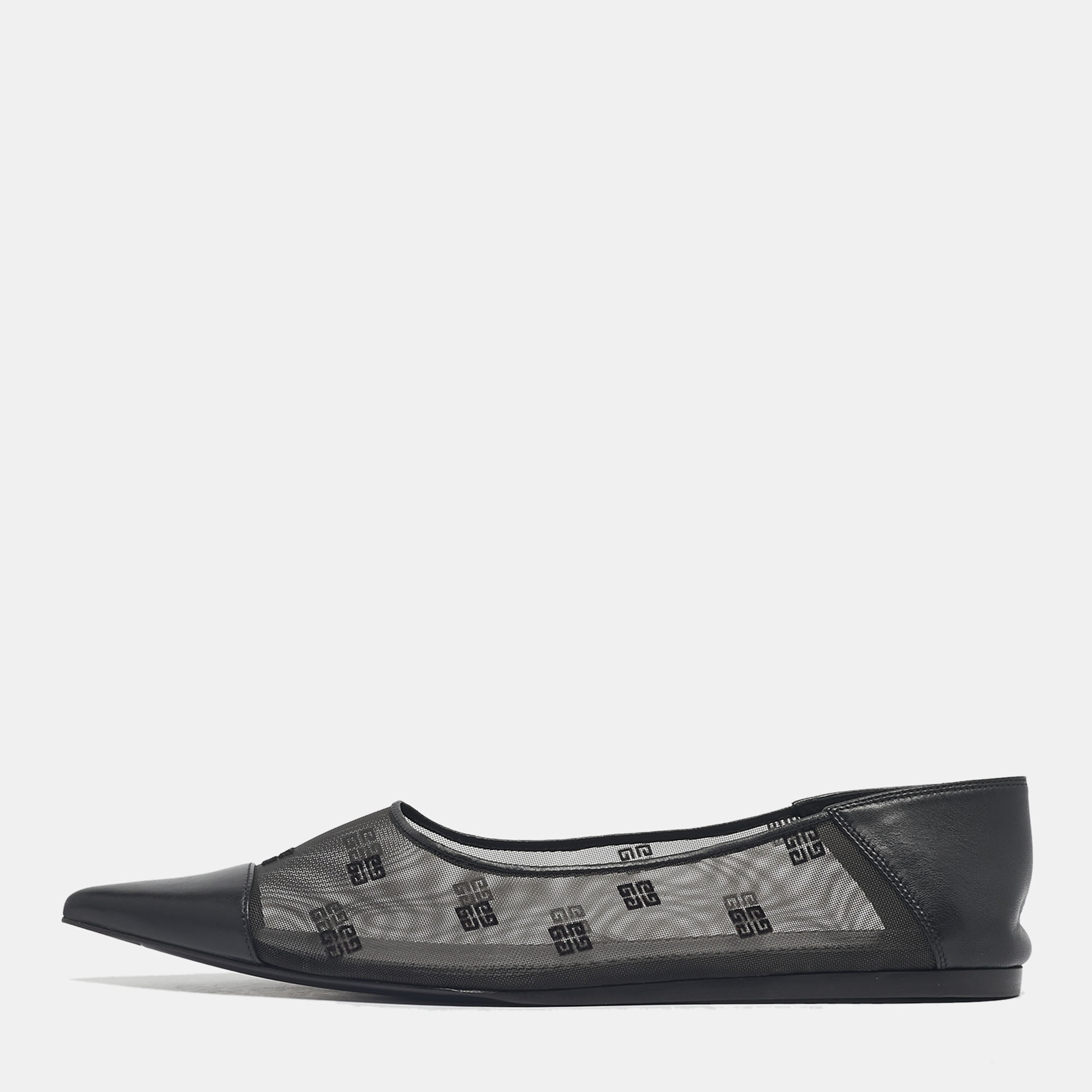 Pre-owned Givenchy Black Leather And Mesh 4g Ballet Flats Size 40