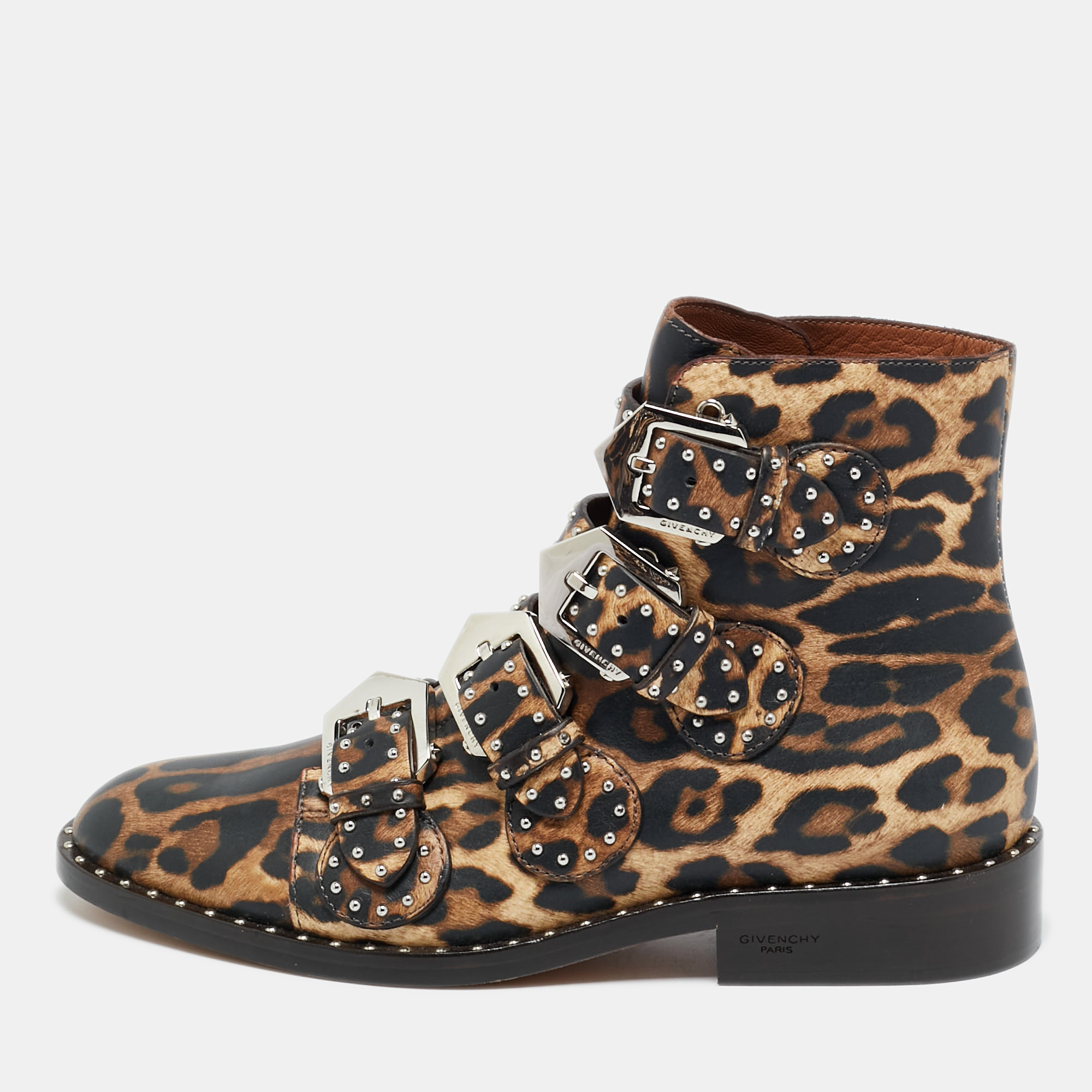 GIVENCHY Pre-owned Size 36 Black Leather Studded Buckle Detail Ankle Boots