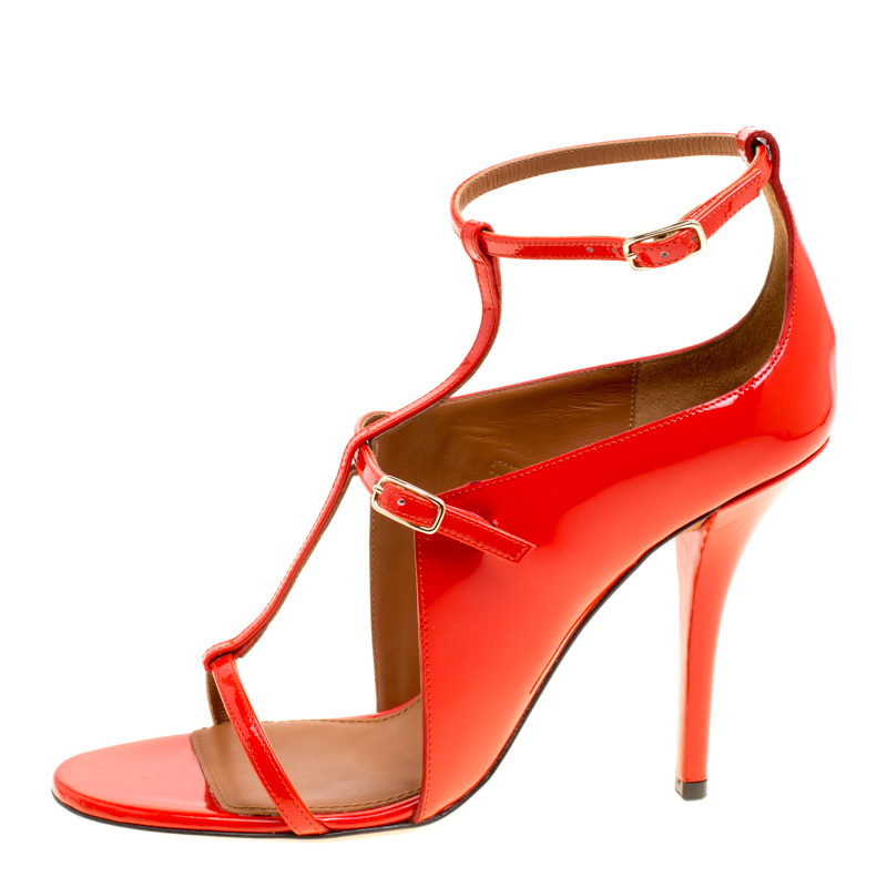 Givenchy Red Patent Leather T Strap Open Toe Sandals Size 37.5 Givenchy ...