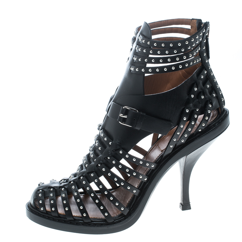 

Givenchy Black Leather Studded Gladiator Sandals Size