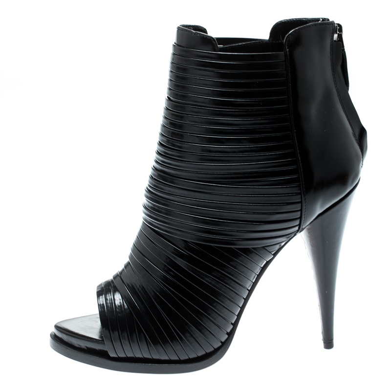 

Givenchy Black Strappy Leather Peep Toe Ankle Booties Size