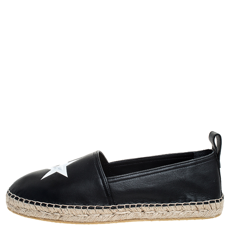

Givenchy Black Leather Star Espadrille Flats Size