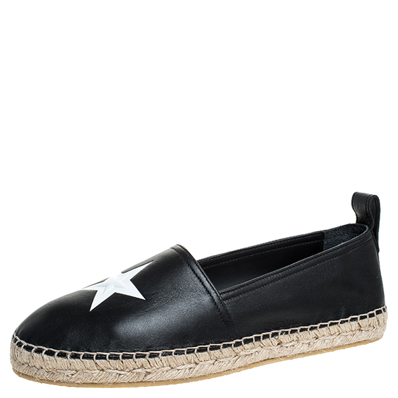 Givenchy Black Leather Star Espadrille Flats Size 40