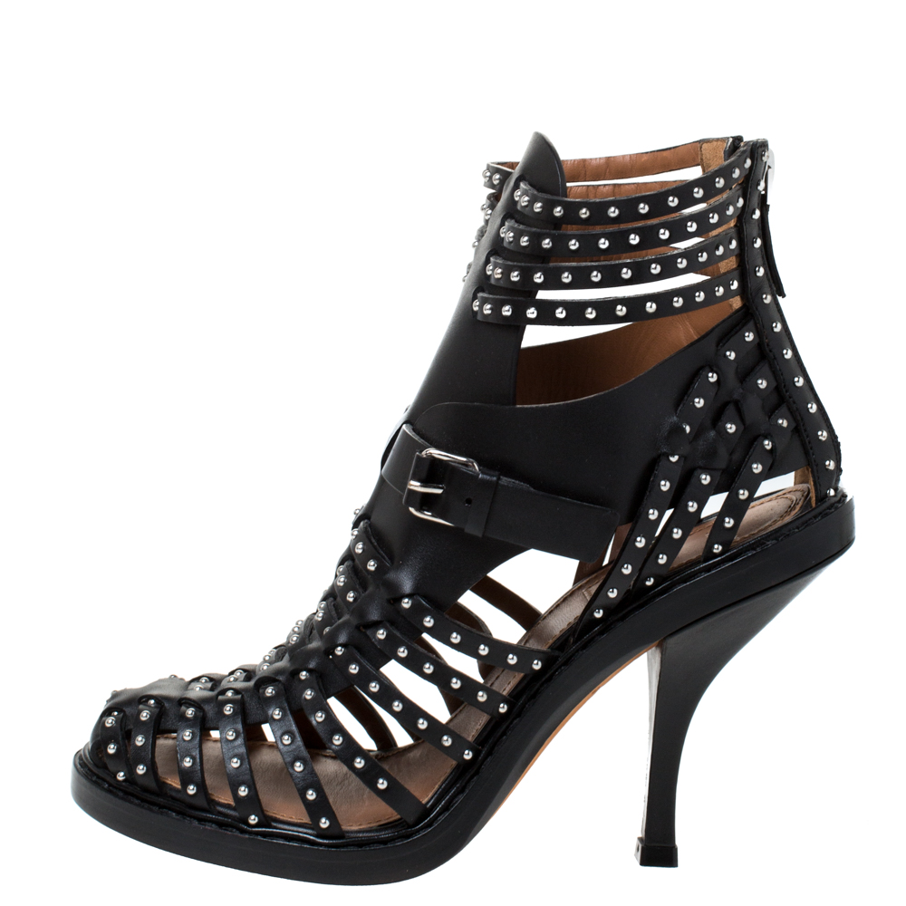 

Givenchy Black Leather Studded Gladiator Sandals Size