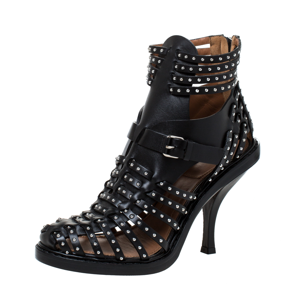 black gladiator studded sandals