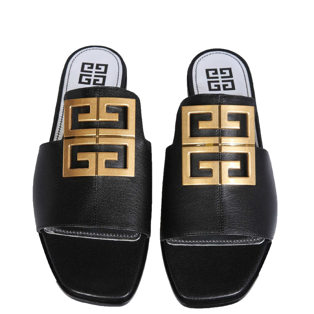 

Givenchy Black Leather 4G flat Sandals Size IT