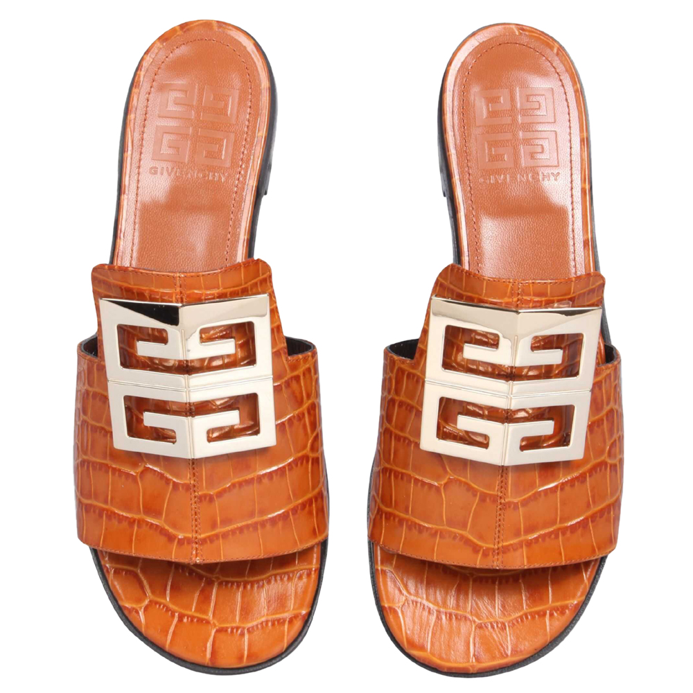 

Givenchy Tan Crocodile Print Leather 4G Logo Sandals Size IT