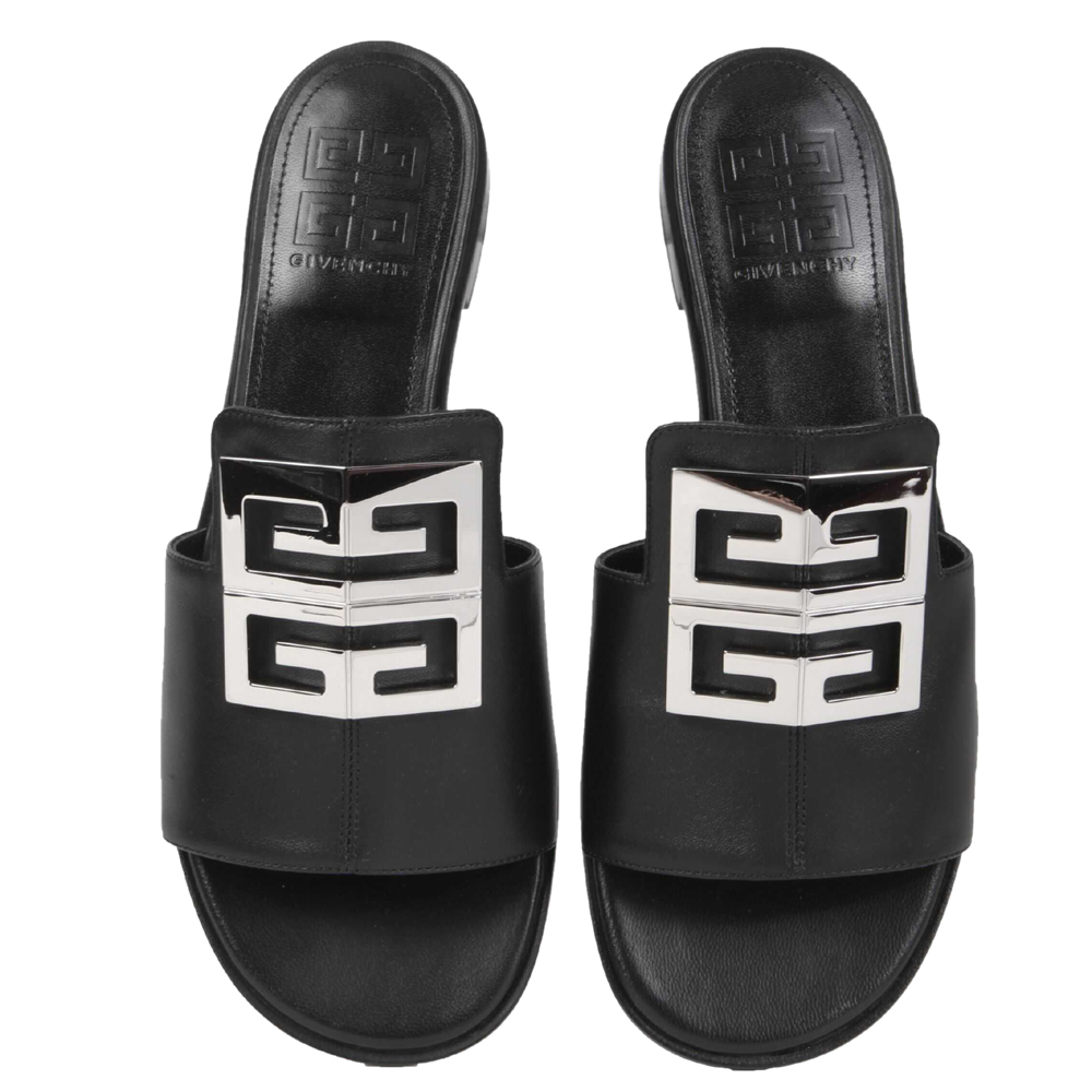 Givenchy Black Leather 4G Sandals Size IT