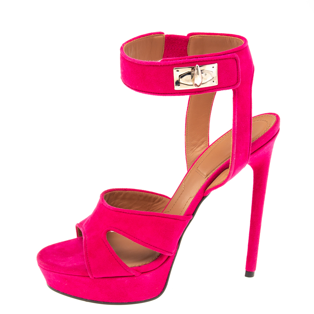

Givenchy Pink Suede Shark Tooth Ankle Strap Open Toe Platform Sandals Size