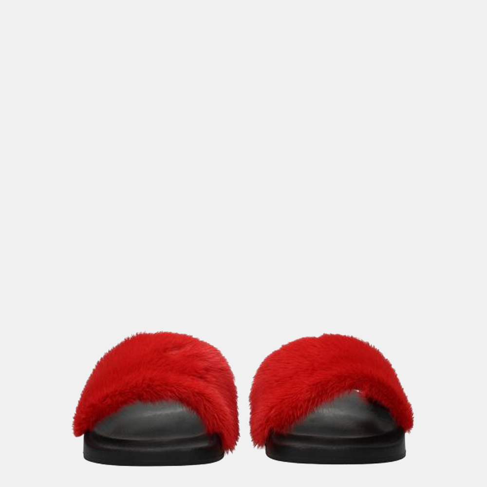 

Givenchy Red Mink-Fur Flat Slide Sandals Size US 6 EU