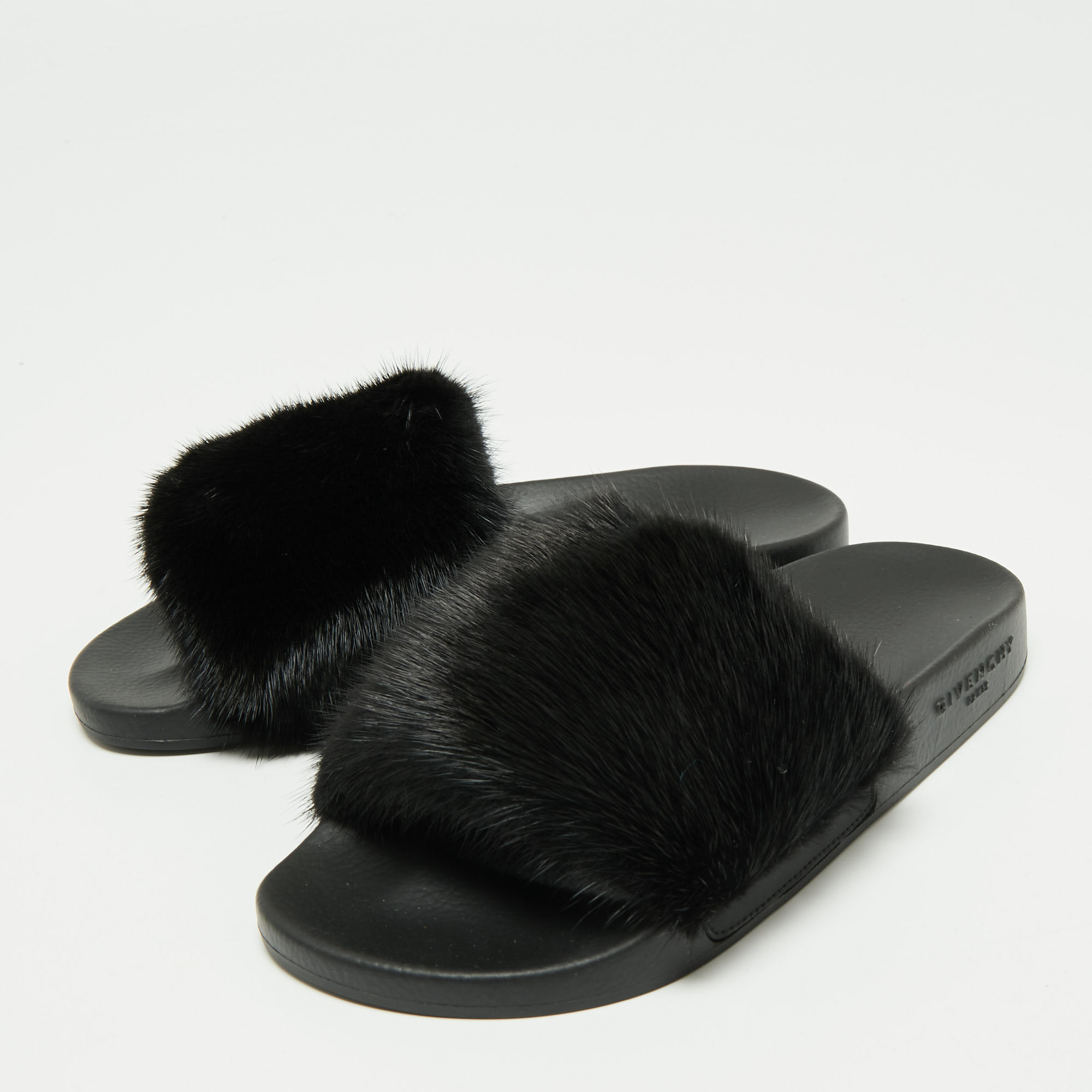 

Givenchy Black Mink Fur Pool Slide Sandals Size