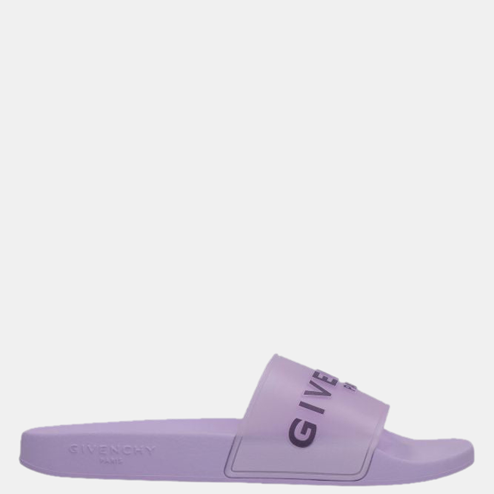 

Givenchy Purple Rubber Logo Flat Slides Size EU