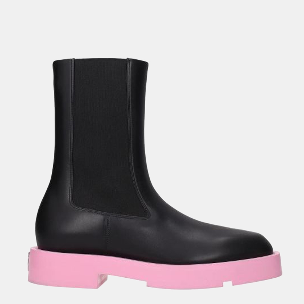 

Givenchy Black/pink Squared Flat Leather Chelsea Ankle Boots Size US 6 EU